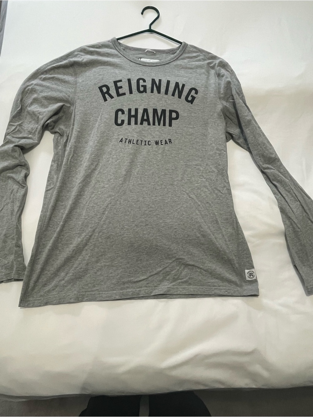 Reigning Champ Men's Long-Sleeve Crew in Gray with Black Logo